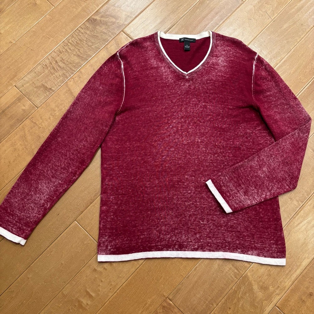 Men’s INC Burgundy Cotton V-neck Pullover Sweater Size XL